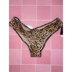 Victorias Secret Swim Leopard Print Ruched Back Bikini Bottom Brown Tan Medium